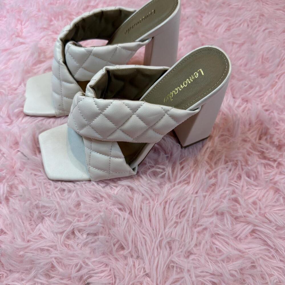Lemonade white quilted mules #heels #mules